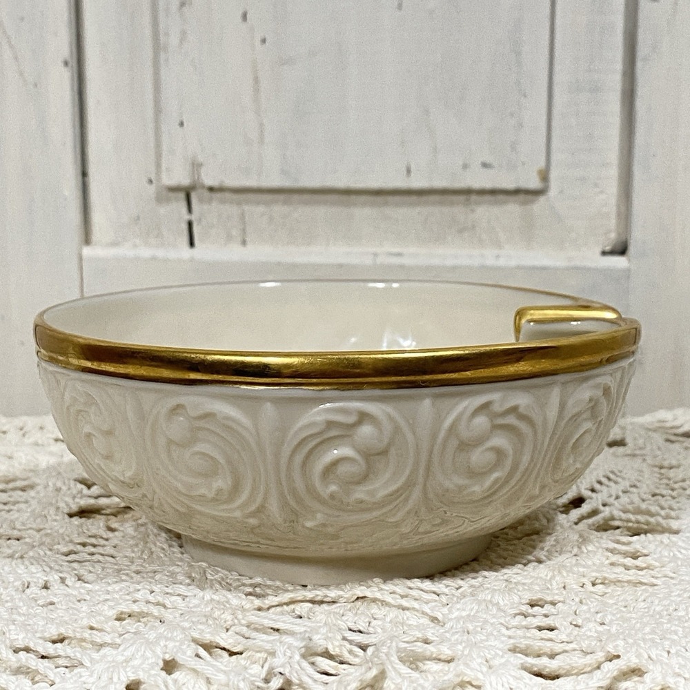 VTG Lenox Ashtray Hand Decorated 24K Gold / White Fine Porcelian Glossy Glam MCM